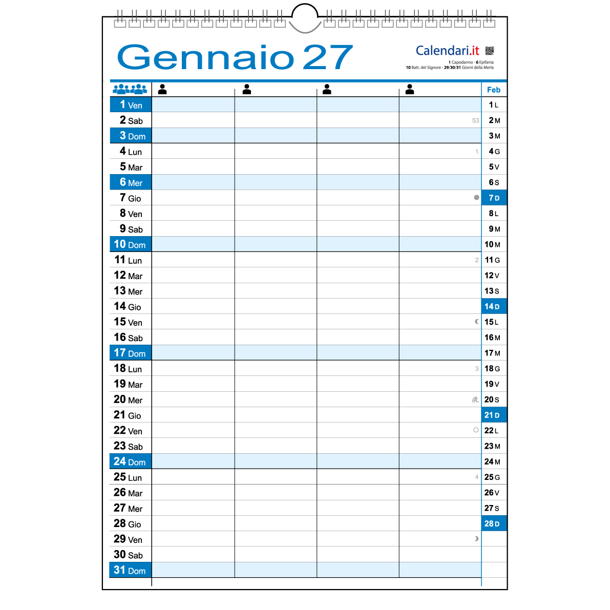 Calendario 2027 famiglia family lavoro da 1 a 8 colonne da muro 12 mesi - immagine 2