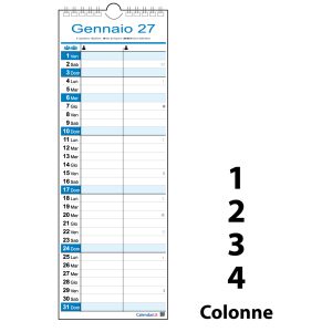 Calendario 2027 famiglia family lavoro SLIM da 1 a 4 colonne stretto da muro 12 mesi
