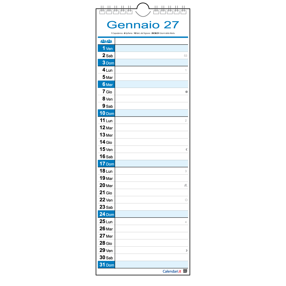 Calendario 2027 famiglia family lavoro SLIM da 1 a 4 colonne stretto da muro 12 mesi - immagine 6