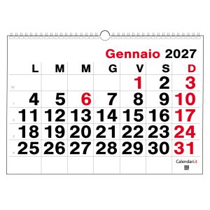 Calendario 2027 numeri grandi orizzontale da muro
