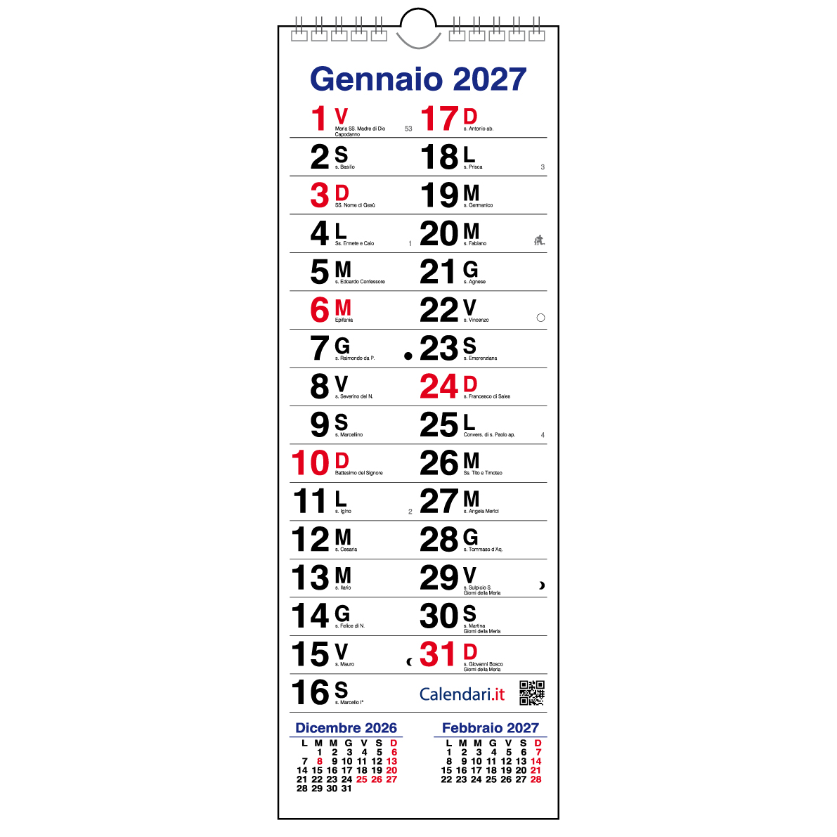 Calendario 2027 SLIM STRETTO 15X42 cm