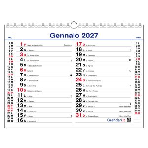 Calendario 2027 da muro orizzontale con più spazio per scrivere
